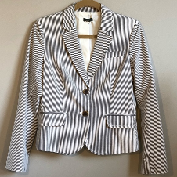 J Crew Seersucker Blazer Blue & White Size 6 - Picture 2 of 15